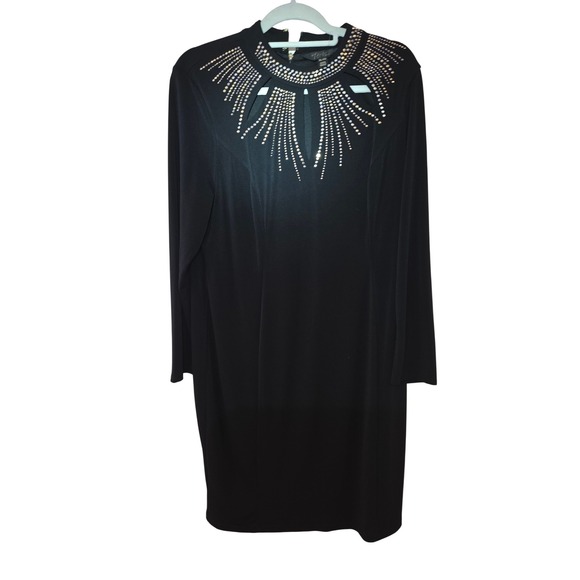 Thalia Sodi Dresses & Skirts - Thalia Sodi Womens Black Rhinestone Studded Cutout Mock Neck Sheath Dress XL